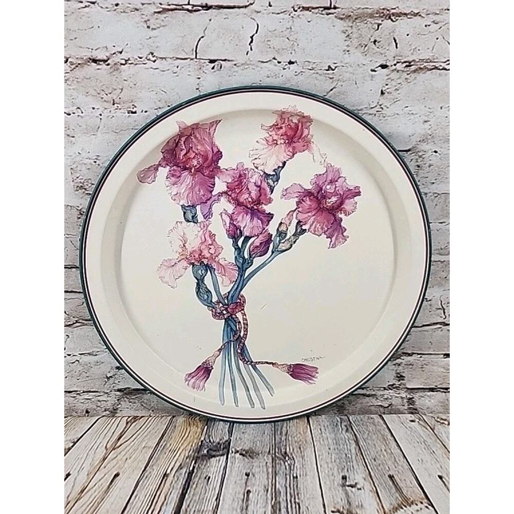 Vintage 1992 Potpourri Press Royal Iris Floral Tin Serving Tray 13.5 In